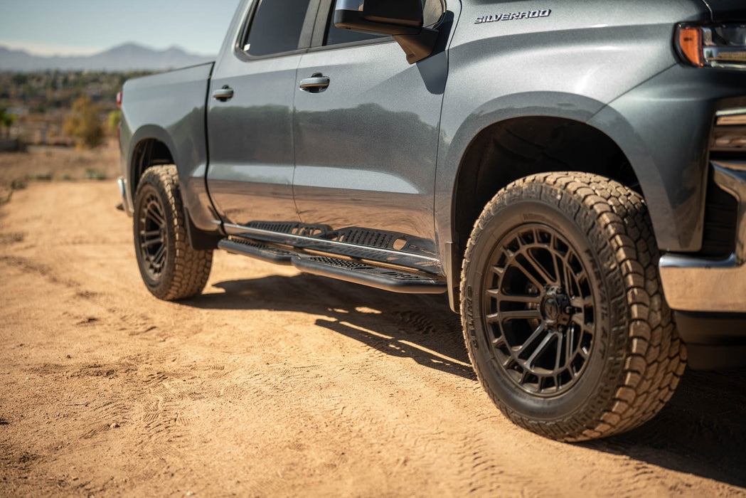DV8 2019-2026 GMC Sierra 1500 & Chevrolet Silverado 1500 Crew Cab OE Plus Side Steps – installed on vehicle, image 13 of 19