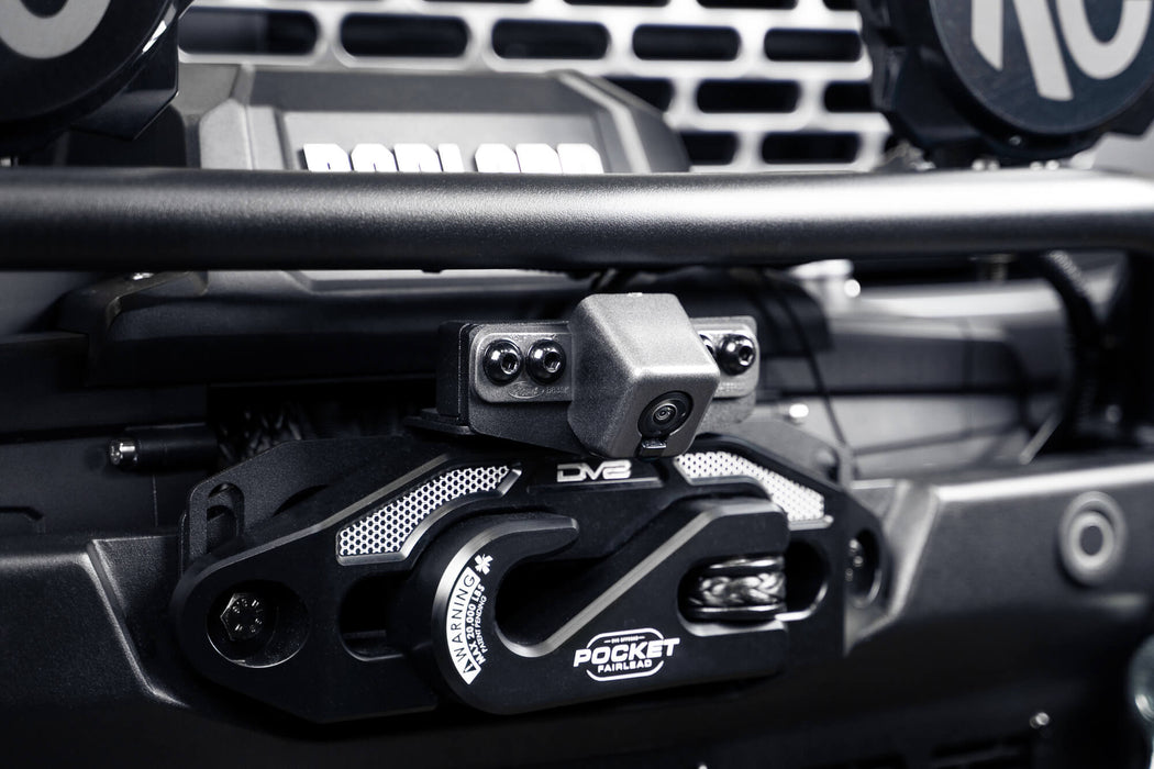 DV8 Offroad 2021-2026 Ford Bronco Front Camera Relocation Bracket – installed on vehicle, image 3 of 9