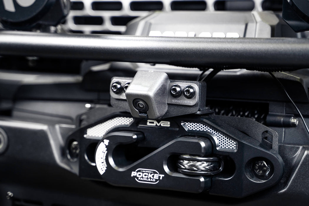 DV8 Offroad 2021-2026 Ford Bronco Front Camera Relocation Bracket – installed on vehicle, image 4 of 9