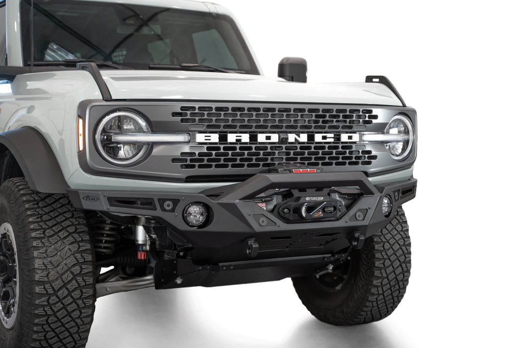 Addictive Desert Designs 2021-2026 Ford Bronco Krawler Front Bumper – installed on vehicle, image 1 of 18