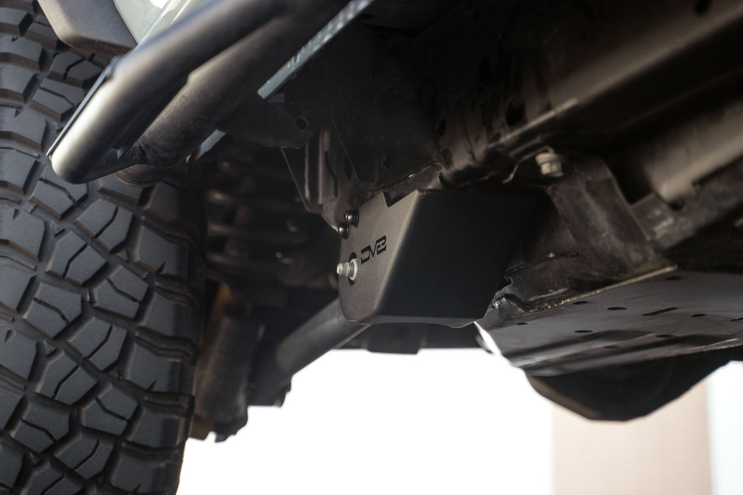 DV8 Offroad 2021-2026 Ford Bronco Trailing Arm Skid Plates With OEM Skid – installed on vehicle, image 4 of 11