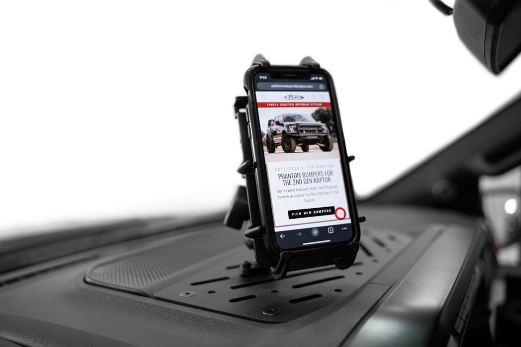 Addictive Desert Designs 2021-2023 Ford F-150 & Raptor Digital Device Dash Mount – installed on vehicle, image 1 of 7