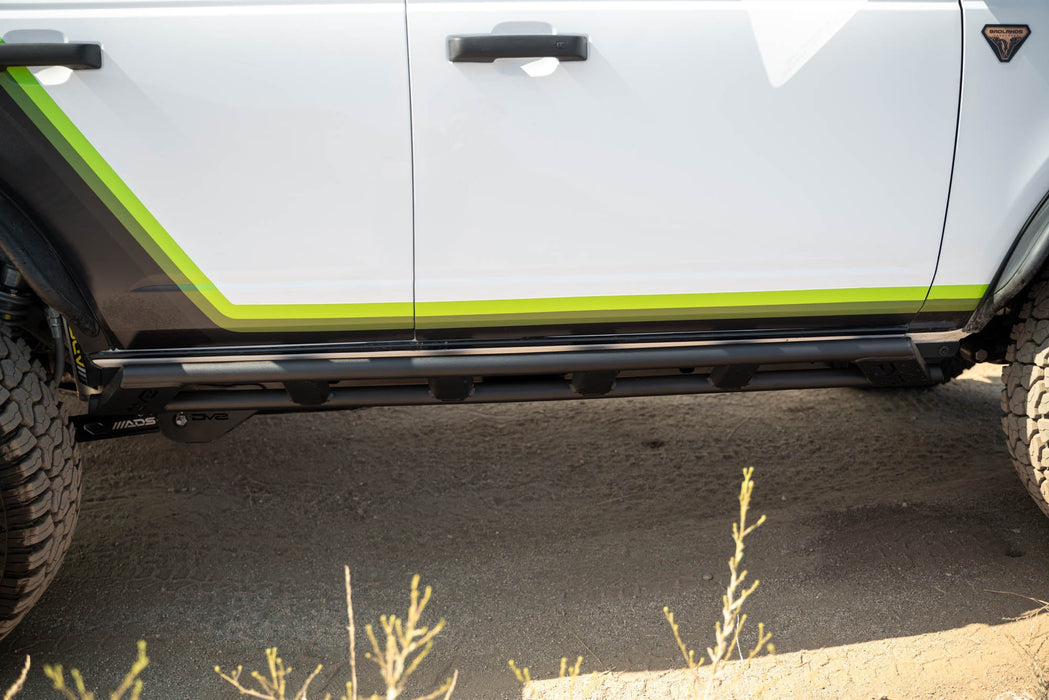 DV8 Offroad 2021-2026 Ford Bronco FS-15 4-Door Rock Sliders V2 – installed on vehicle, image 8 of 19