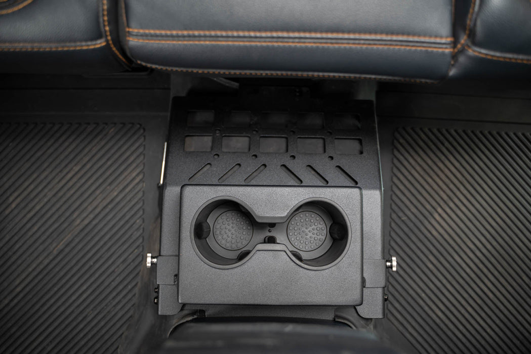 DV8 Offroad 2021-2024 Ford Bronco Rear Seat Cup Holder and Molle Panels – installed on vehicle, image 6 of 14