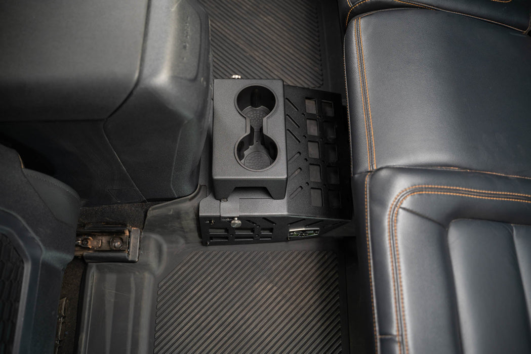 DV8 Offroad 2021-2024 Ford Bronco Rear Seat Cup Holder and Molle Panels – installed on vehicle, image 7 of 14