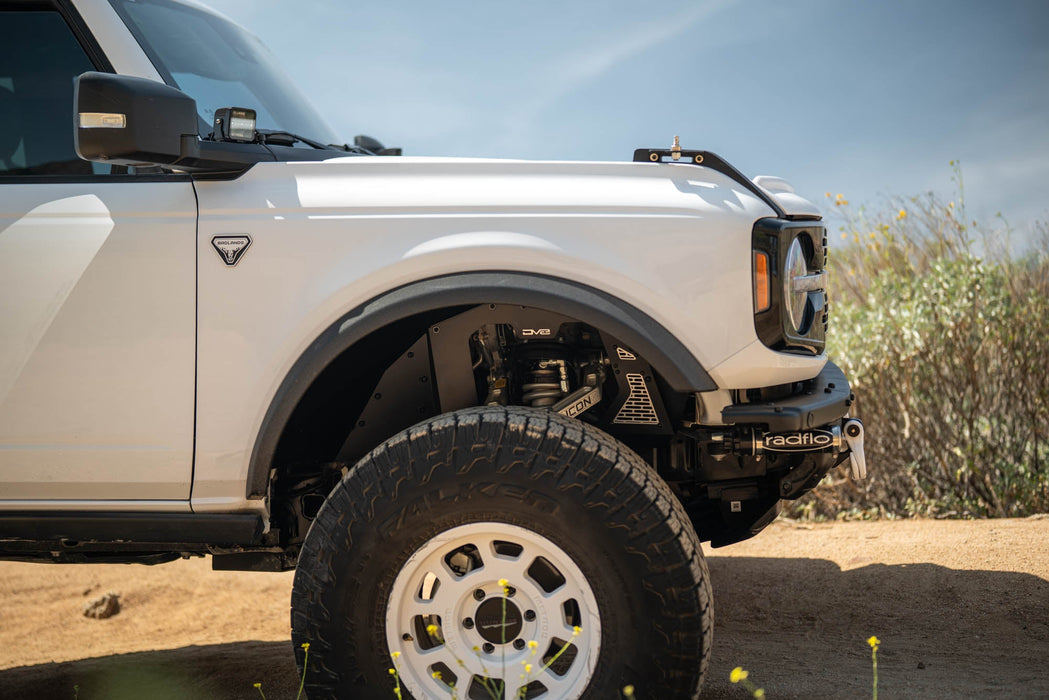 DV8 Offroad 2021-2025 Ford Bronco Front Inner Fenders – installed on vehicle, image 12 of 16