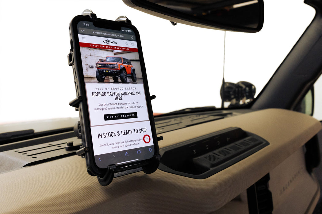 Addictive Desert Designs 2021-2026 Ford Bronco Digital Device Dash Mount – installed on vehicle, image 5 of 7