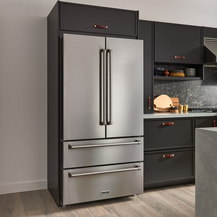 Thor Kitchen 36-Inch 22.5 cu. ft Freestanding French Door Refrigerator with Ice Maker in Stainless Steel (TRF3602) Thor Kitchen