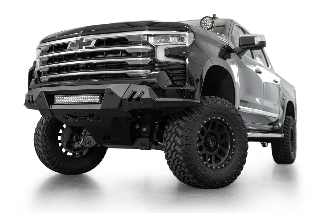 Addictive Desert Designs 2022-2026 Chevy Silverado 1500 Black Label Front Bumper – installed on vehicle, image 3 of 12