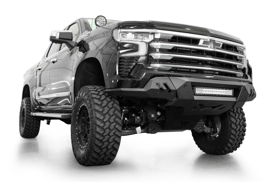 Addictive Desert Designs 2022-2026 Chevy Silverado 1500 Black Label Front Bumper – installed on vehicle, image 1 of 12