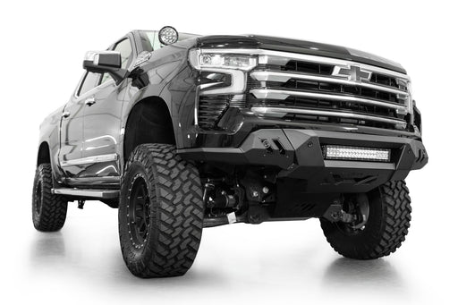 Addictive Desert Designs 2022-2026 Chevy Silverado 1500 Black Label Front Bumper – installed on vehicle, image 1 of 12