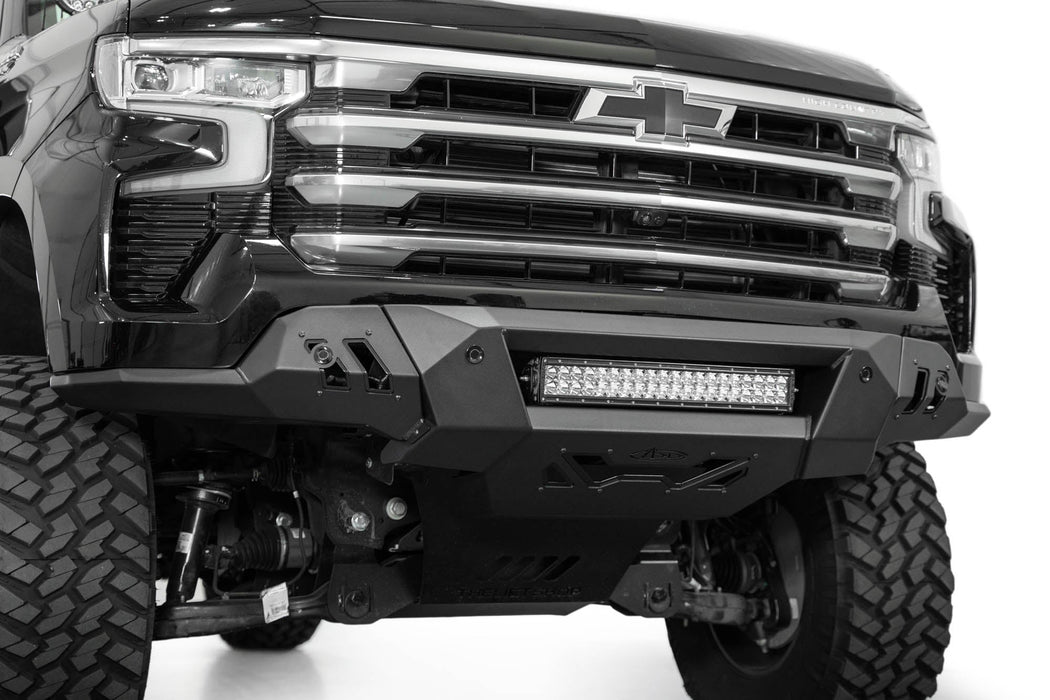Addictive Desert Designs 2022-2026 Chevy Silverado 1500 Black Label Front Bumper – installed on vehicle, image 10 of 12