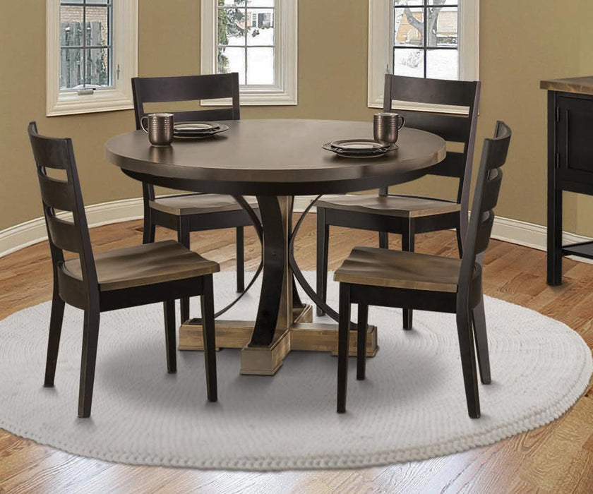 2032 Studio Amish Round Dining Table - Steel Accents Pedestal Base