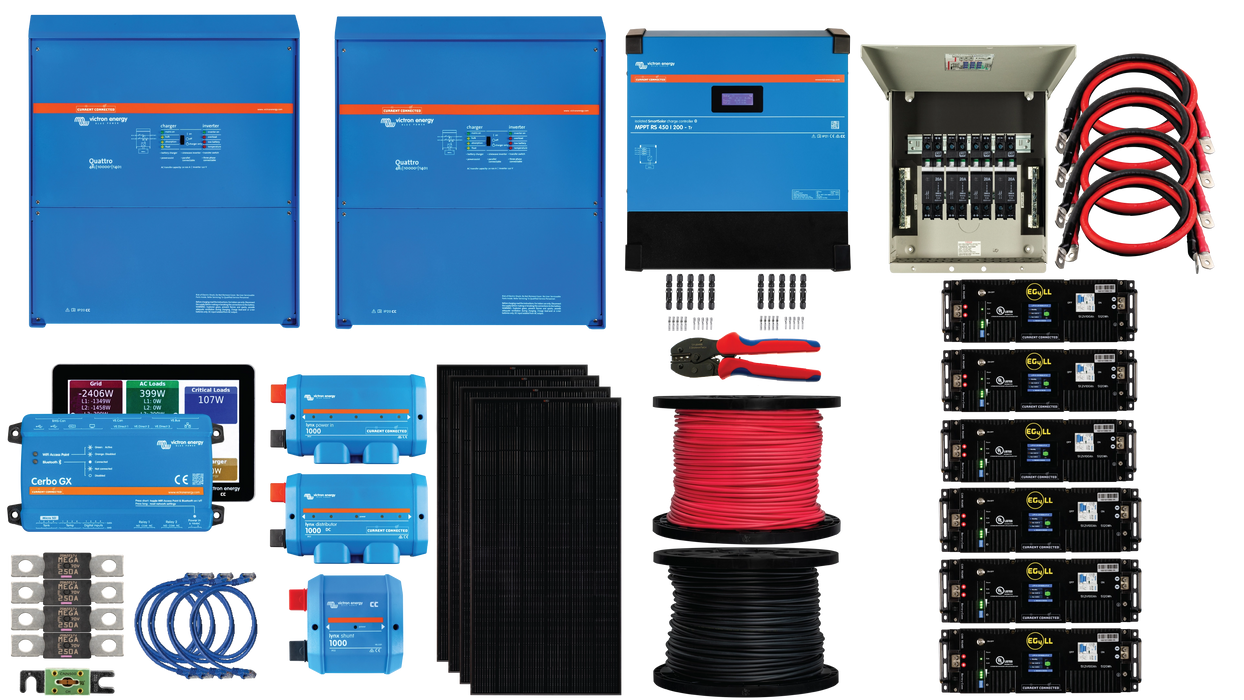 A high quality photo of the 20kVA with MPPT, Panels, and 1 EG4 Batteries-01 - Kit. Photographed by Current Connected.