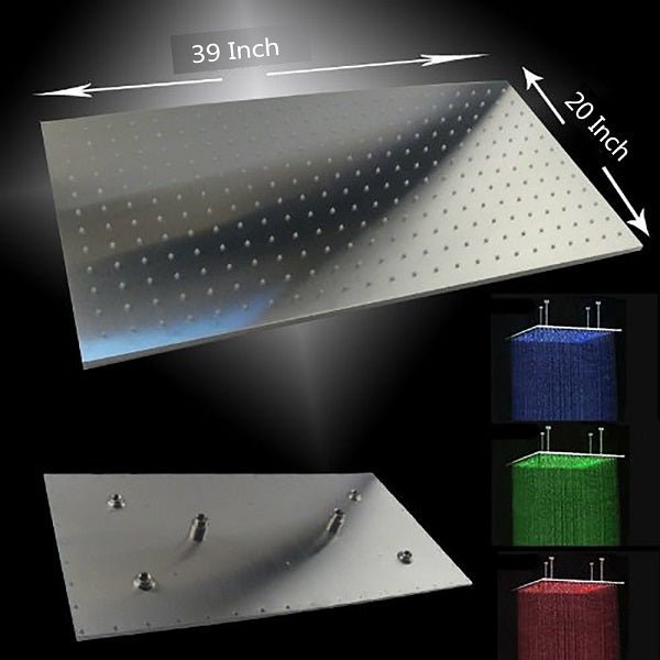 Cascada Showers 20"x40" Ceiling Mount Rainfall LED Shower Head, include Shower Arm - Detail View 2