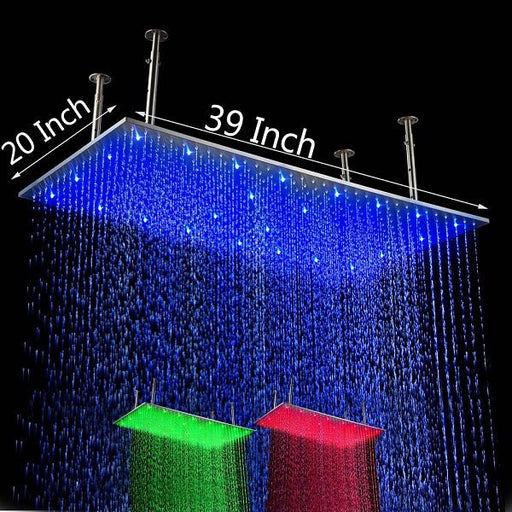 Cascada Showers 20"x40" Ceiling Mount Rainfall LED Shower Head, include Shower Arm - Main Product Image