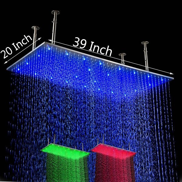 Cascada Showers 20"x40" Ceiling Mount Rainfall LED Shower Head, include Shower Arm - Main Product Image