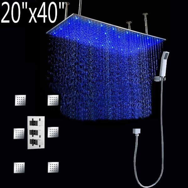 Cascada 20"x40" Luxury LED Rainfall Thermostatic Shower Set