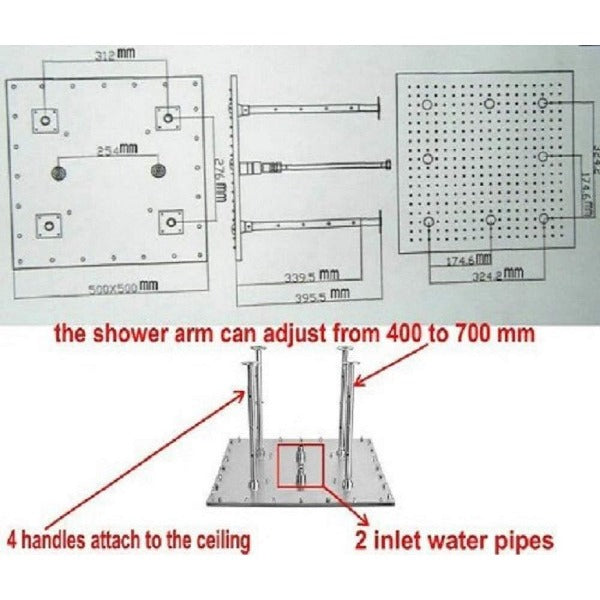Cascada Showers 20"x40" LED Rainfall Shower Head Set Double-Function Valve - Product Image 8