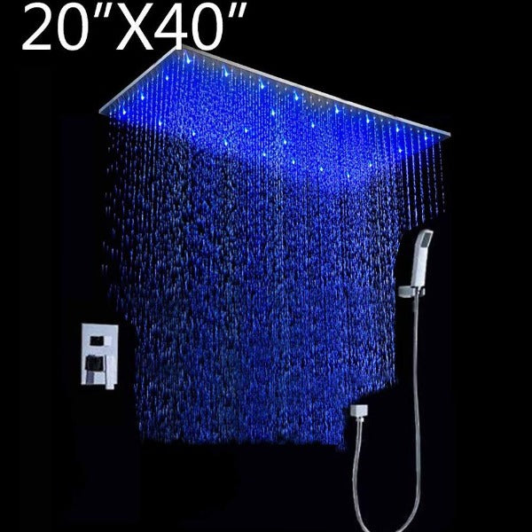Cascada Showers 20"x40" LED Rainfall Shower Head Set Double-Function Valve - Main Product Image