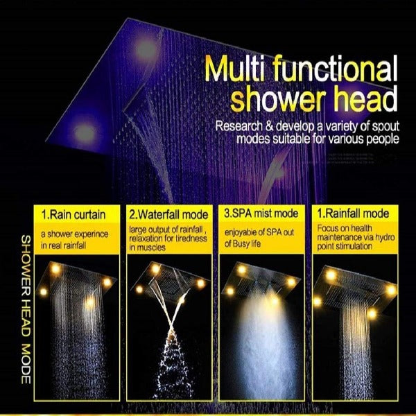 Cascada Showers 23”x31” Recessed Waterfall LED Shower Head 5-mode - Detail View 2