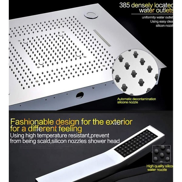 Cascada Showers 23"x31" Luxurious Classic Design Recessed Waterfall & LED Rain Shower System – 6 mode - Detail View 2