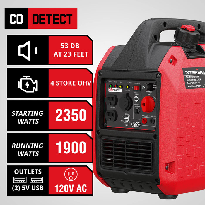 PowerSmart 2350W Portable Inverter Generator w/ CO Alert PS5025C