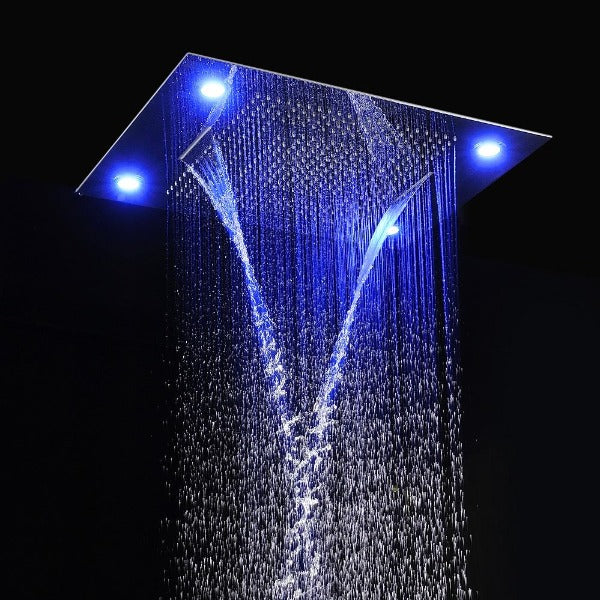 Cascada Showers 23”x31” Recessed Waterfall LED Shower Head 5-mode - Main Product Image