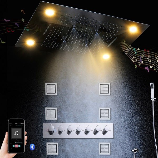 Cascada Showers 23"x31" Luxurious Classic Design recessed LED shower system built in Bluetooth speakers - Product Image 12