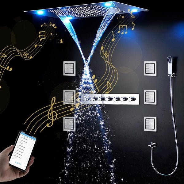 Cascada Showers 23"x31" Luxurious Classic Design recessed LED shower system built in Bluetooth speakers - Product Image 11