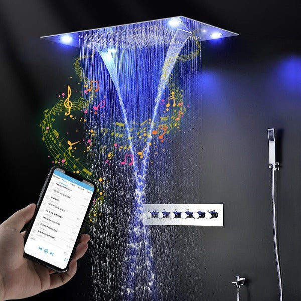 Cascada Showers 23"x31" Luxurious Classic Design recessed LED shower system built in Bluetooth speaker - Product Image 9