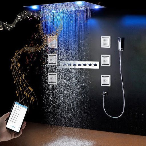 Cascada Showers 23"x31" Luxurious Classic Design recessed LED shower system built in Bluetooth speakers - Alternate View