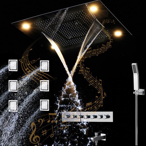 Cascada Showers 23"x31" Luxurious Classic Design recessed LED shower system built in Bluetooth speakers - Product Image 8