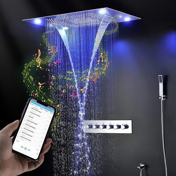 Cascada Showers 23"x31" Luxurious Classic Design recessed LED shower system built in Bluetooth speaker - Main Product Image