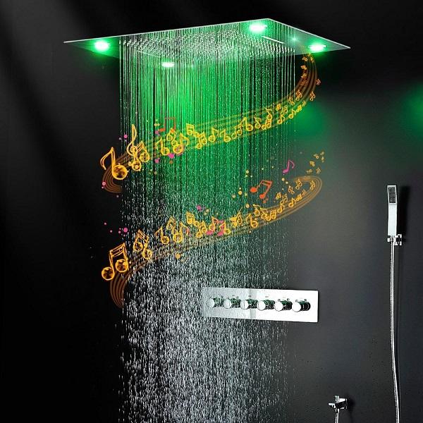 Cascada Showers 23"x31" Luxurious Classic Design recessed LED shower system built in Bluetooth speaker - Alternate View