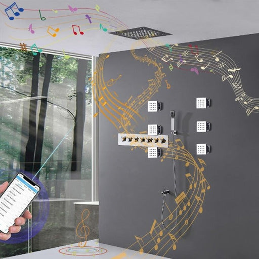 Cascada Showers 23"x31" Luxurious Classic Design recessed LED shower system built in Bluetooth speaker - Alternate View
