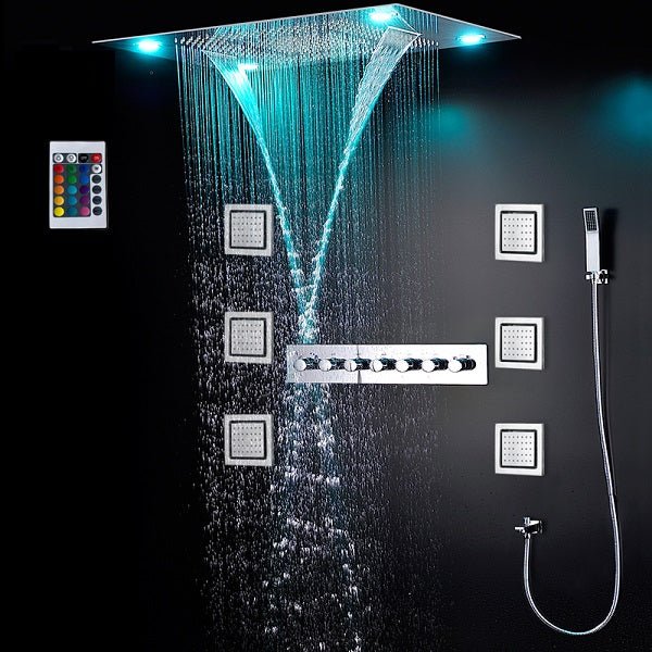 Cascada Showers 23"x31" Luxury LED Shower System – Rainfall, Waterfall, Curtain & Massage - Main Product Image