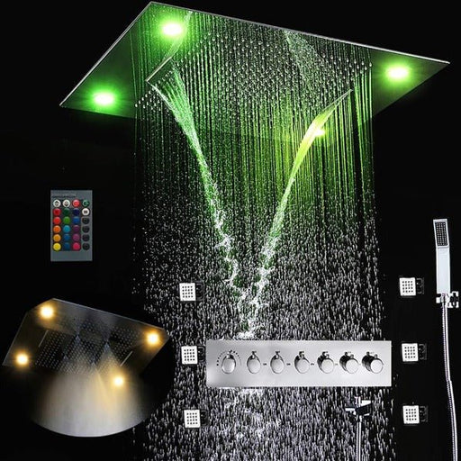 Cascada Showers 23"x31" Luxurious Classic Design recessed waterfall & rainfall LED shower system – 7 mode - Alternate View