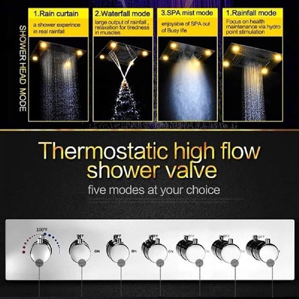 Cascada Showers 23"x31" Luxurious Classic Design recessed waterfall & rainfall LED shower system – 7 mode - Detail View 2