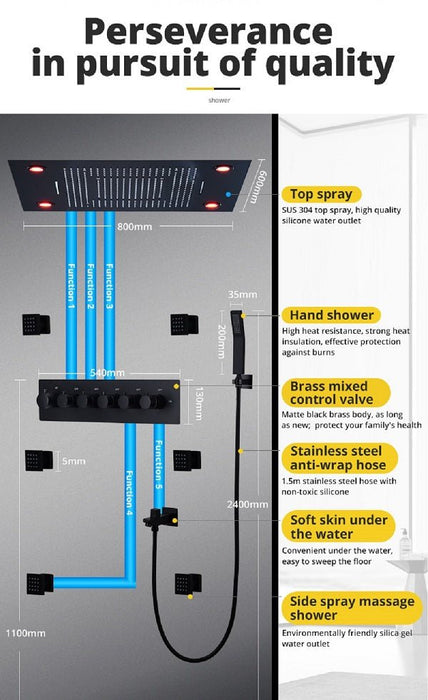 Cascada Showers 23"x31" Luxurious Classic Design waterfall & rainfall LED shower system – 6 mode - Product Image 16