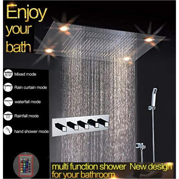 Cascada Showers 23"x31" Luxurious recessed rain & waterfall LED shower system – 5 mode - Product Image 16