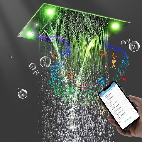 Cascada Showers 23"x31" Luxury LED Shower Head with Bluetooth Speakers
