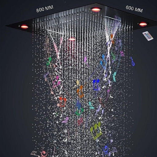 Cascada Showers 23”x31” Recessed Music Waterfall Rain LED Shower Head with Built-in Bluetooth Speaker - Main Product Image