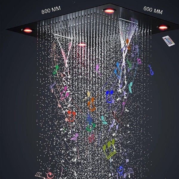 Cascada Showers 23”x31” Recessed Music Waterfall Rain LED Shower Head with Built-in Bluetooth Speaker - Main Product Image