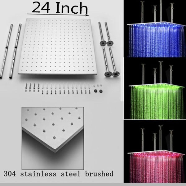 Cascada Showers 24" Square Ceiling Mount Rainfall LED Shower Head - Alternate View