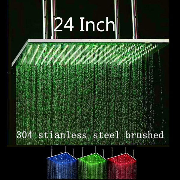 Cascada Showers 24" Square Ceiling Mount Rainfall LED Shower Head - Main Product Image
