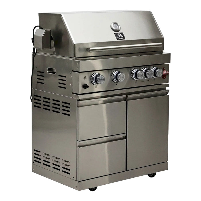 Forno Bulnes Outdoor Kitchen 30-Inch BBQ 60,000 BTU, with Sear, Rotisserie Infrared Burners, 1.8 Cu.Ft. Beverage Center, & Black Countertops (FODKT2506BLK)