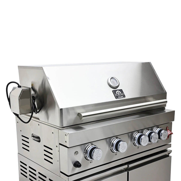 Forno Bulnes Outdoor Kitchen 30-Inch BBQ 60,000 BTU, with Sear, Rotisserie Infrared Burners, 1.8 Cu.Ft. Beverage Center, & Black Countertops (FODKT2506BLK)