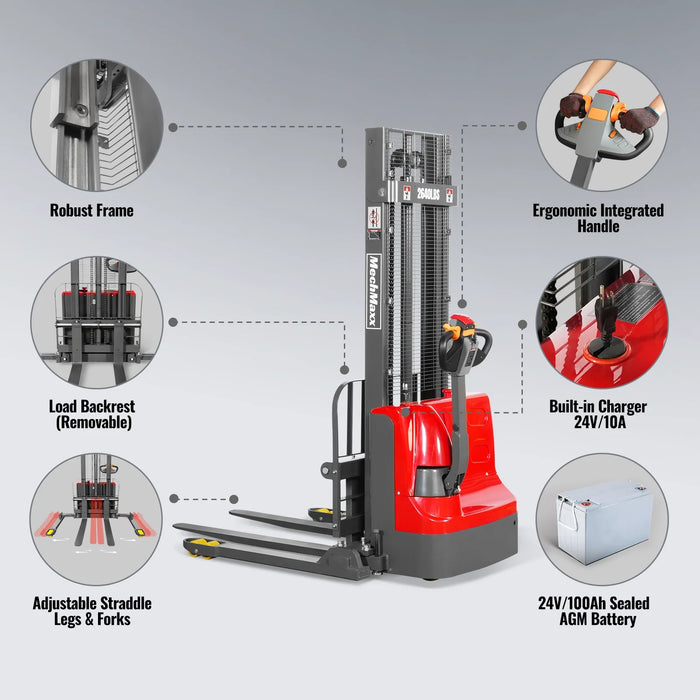 2640lbs Electric Straddle Stacker,  118" Lift,  Adjustable Legs & Fork — view 6