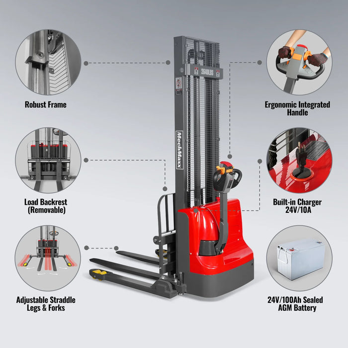 2640lbs Electric Straddle Stacker, 138" Lift,  Adjustable Legs & Forks — view 6